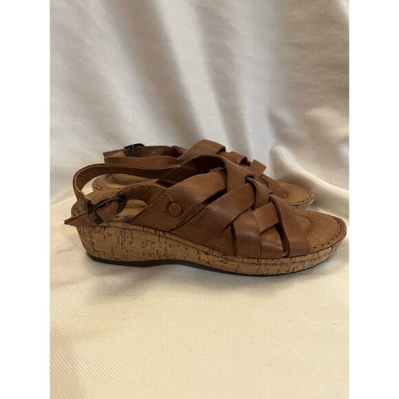 Born Cork Platform Laila Brown Leather Woven Wedge Comfort Sandals Women 7 NEW - Picture 3 of 11